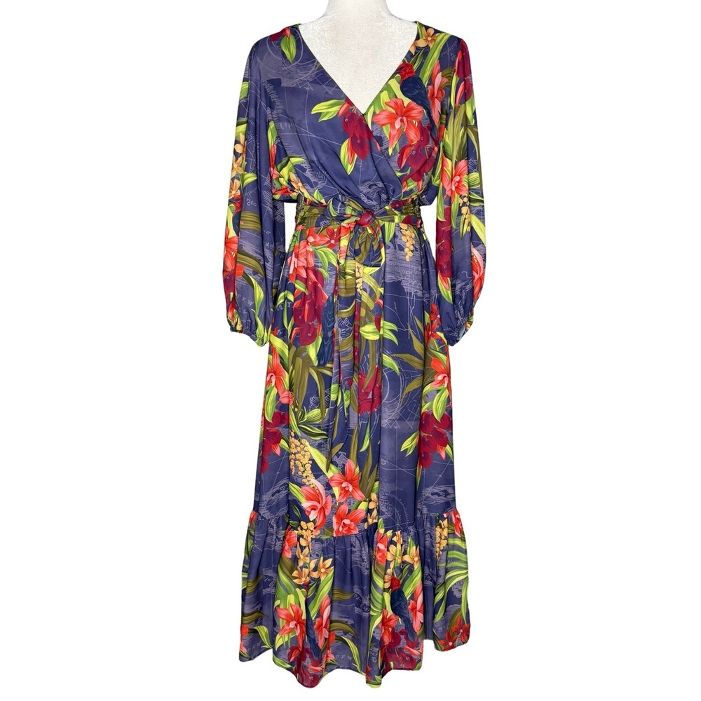 NWT Tommy Bahama 12 Floral Maxi Dress Parrots Tropical Beach Tie Waist Pockets